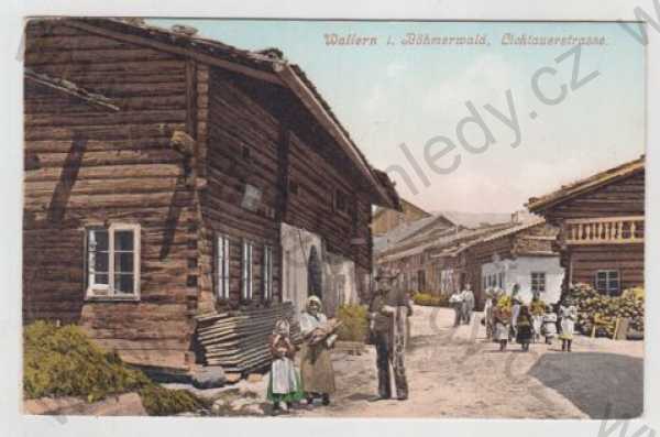  - Volary (Wallern) - Prachatice, pohled ulicí, kolorovaná, foto J.Seidel