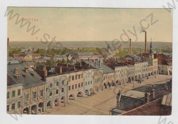  - Svitavy (Zwittau), náměstí, částečný záběr města, kolorovaná