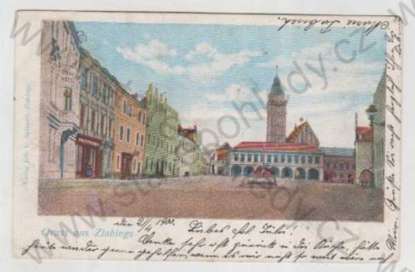  - Slavonice (Zlabings) - Jindřichův Hradec, náměstí, kolorovaná, DA