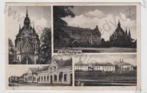  - Poštorná (Unter Themenau) - Břeclav, více záběrů, kostel, pohled ulicí, částečný záběr města