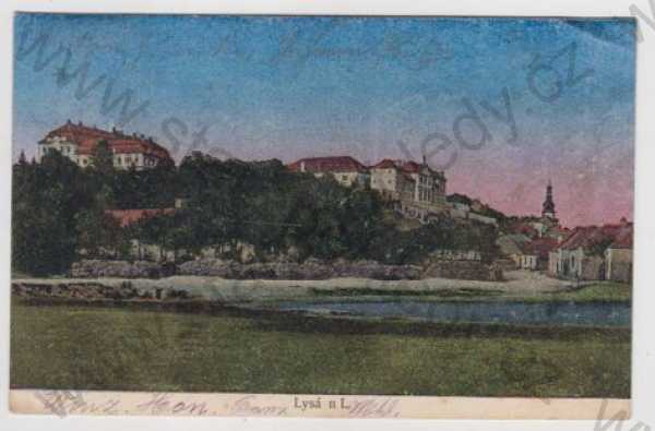  - Lysá nad Labem (Nymburk), částečný záběr města, kolorovaná, svítící