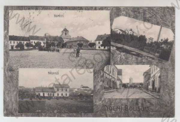  - Dolní Bousov (Mladá Boleslav), více záběrů, náměstí, bicykl, nádraží, pohled ulicí, částečný záběr města