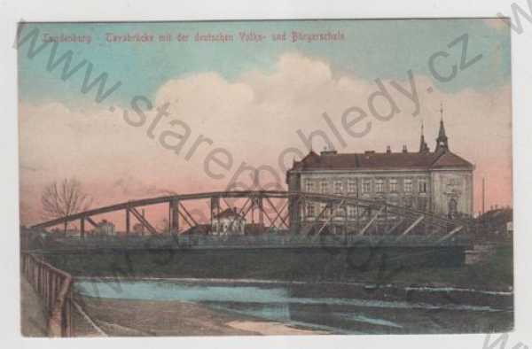  - Břeclav (Lundenburg), škola, most, řeka, kolorovaná