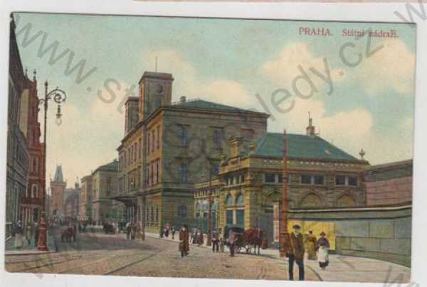  - Praha 1, Masarykovo nádraží (Státní nádraží), kůň, kočár, Prašná brána
