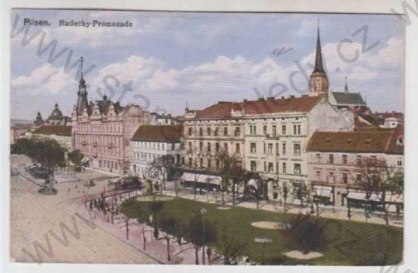  - Plzeň (Pilsen), promenáda, tramvaj, kolorovaná