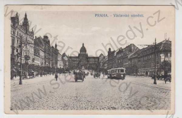  - Praha 1, Václavské náměstí, tramvaj, kočár, muzeum