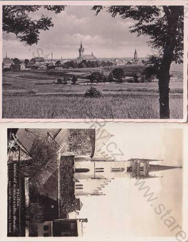  - 2x pohlednice: Polička (Semily), kostel, celkový pohled
