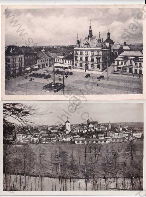  - 2x pohlednice: Turnov (Semily), náměstí, celkový pohled