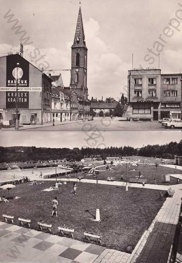 - 2x pohlednice: Kralupy nad Vltavou (Mělník),bazén, koupaliště, kostel