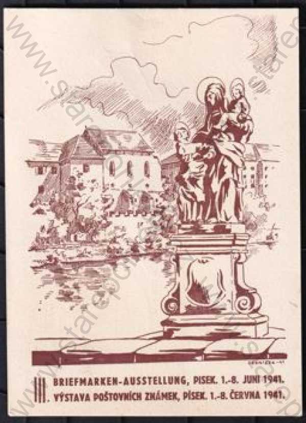  - Písek, výstava poštovních známek 1941, hrad, socha
