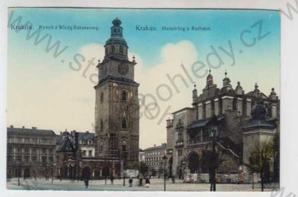  - Polsko, Kraków (Woj. Malopolskie), náměstí, radnice, kolorovaná