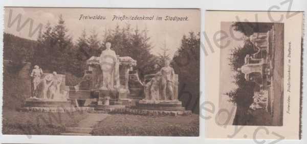  - 2x Jeseník (Freiwaldau), 1x malá karta, park, socha