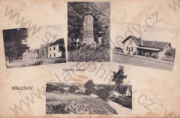  - Malešov (Kutná hora), celkový pohled, pomník, nádraží