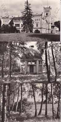  - 3x pohlednice: Býchory (Kolín), lesní zátiší u Fortuny, zámek, částečný záběr města