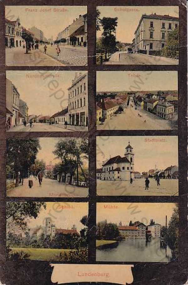  - Břeclav - Lundenburg, kostel, náměstí, řeka, most, zámek, škola, mlýn