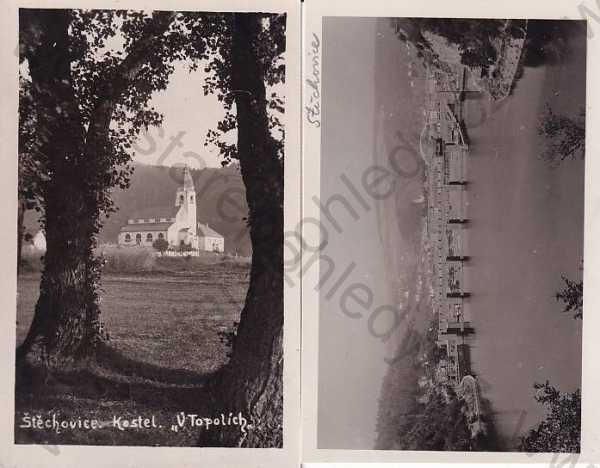  - 2x pohlednice: Štěchovice (Praha - západ), kostel, přehrada