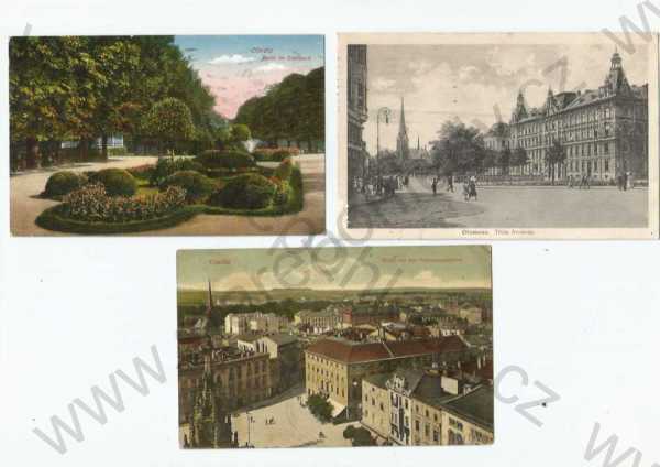  - 3x Olomouc, částečný záběr města, pohled ulicí, park