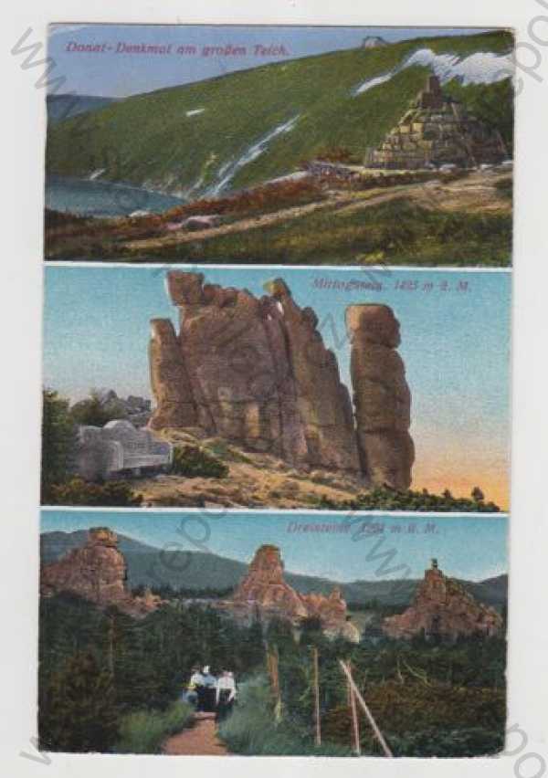  - Krkonoše (Riesengebirge), více záběrů, Donat, Mittagstein, Dreisteine, kolorovaná