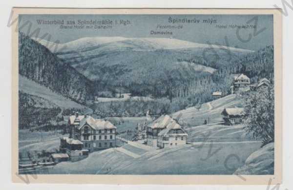  - Špindlerův Mlýn (Spindelmühle) - Trutnov, Petrova bouda (Peterbaude), hotel, Domovina, sníh, zimní