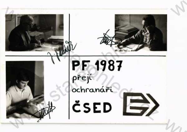  - PF 1987, ČSED, muži při práci, podpisy