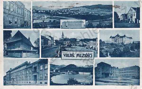  - Valašské Meziříčí, Vsetín, více záběrů, náměstí, obchody, kostel, celkový pohled