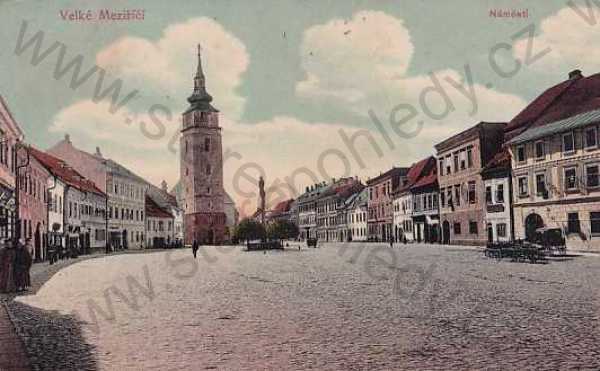  - Velké Meziříčí, Žďár nad Sázavou, kolorovaná, náměstí, kostel