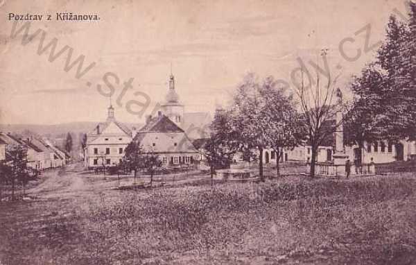  - Křižanov, Žďár nad Sázavou, kostel, pomník, pohled na vesnici