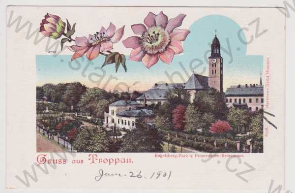  - Opava - park, restaurace, koláž, kolorovaná, DA