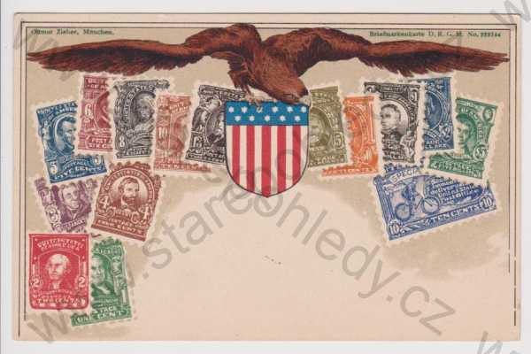  - USA - známková koláž, litografie, kolorovaná, DA