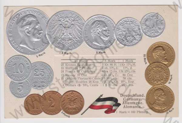  - Německo - mincovní koláž, plastická, zlacená