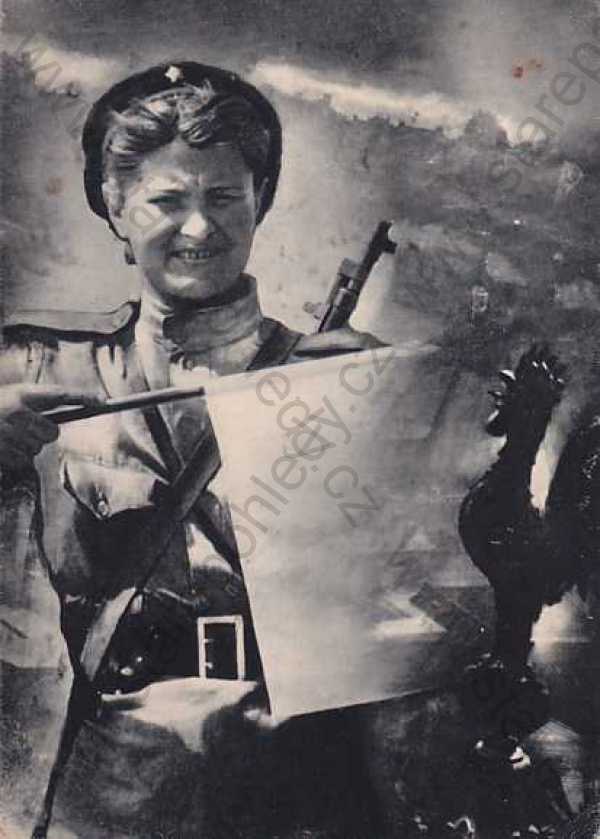  - Vojenství - portréty, výstava Stalingrad - Praha 1945, žena, voják, kohout