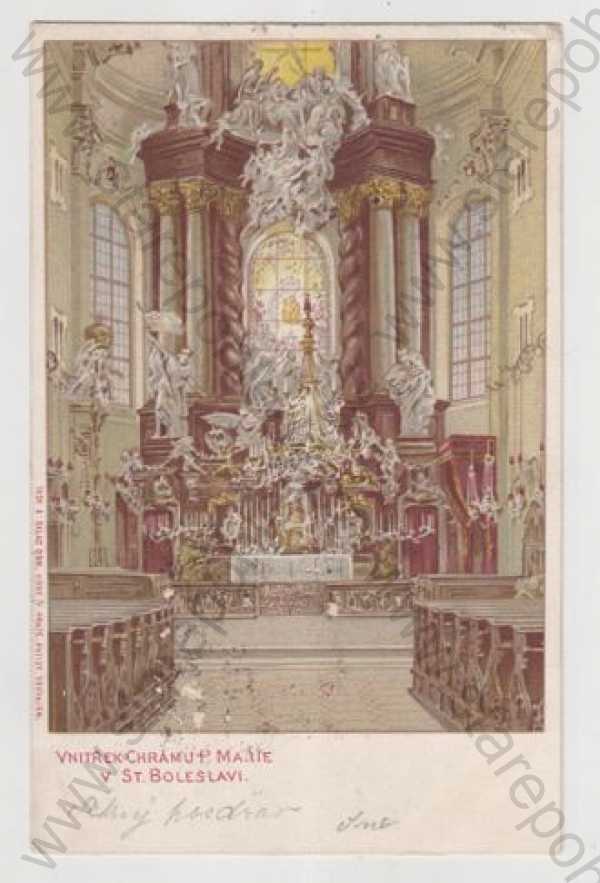  - Stará Boleslav (Praha - východ), kostel, interiér, oltář, kolorovaná, DA