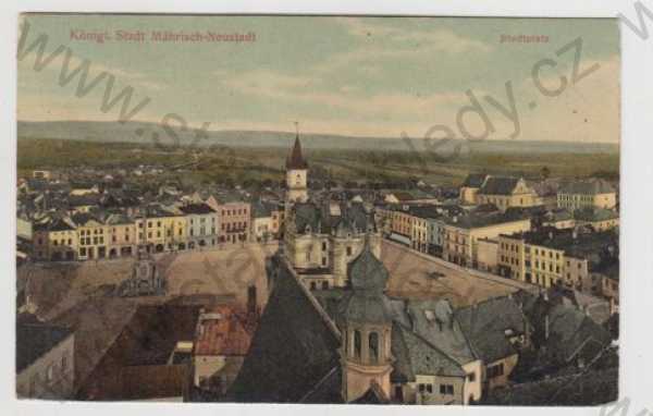 - Uničov (Mährisch Neustadt) - Olomouc, náměstí, částečný záběr města, kolorovaná