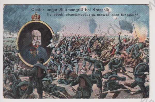  - Vojenství - Polsko - František Josef I., bitva, koláž, kolorovaná