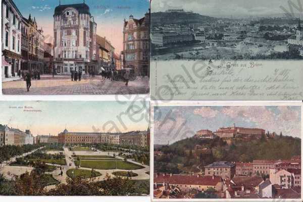 - Brno, Brünn, 4 ks, náměstí, Špilberk, celkový pohled, kolorovaná