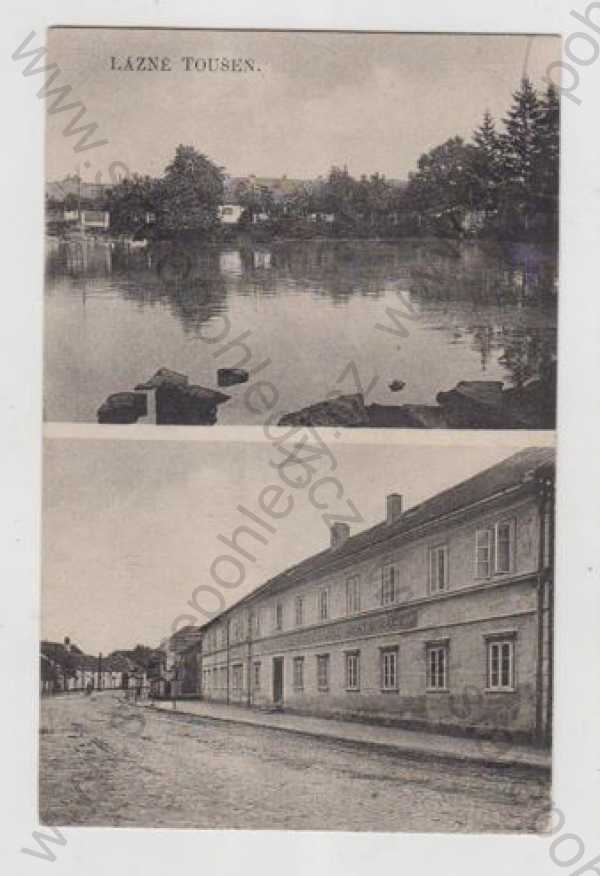  - Lázně Toušeň (Praha - východ), více záběrů, pohled ulicí, rybník