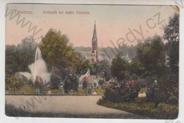  - Trutnov (Trautenau), park, fontána, kolorovaná