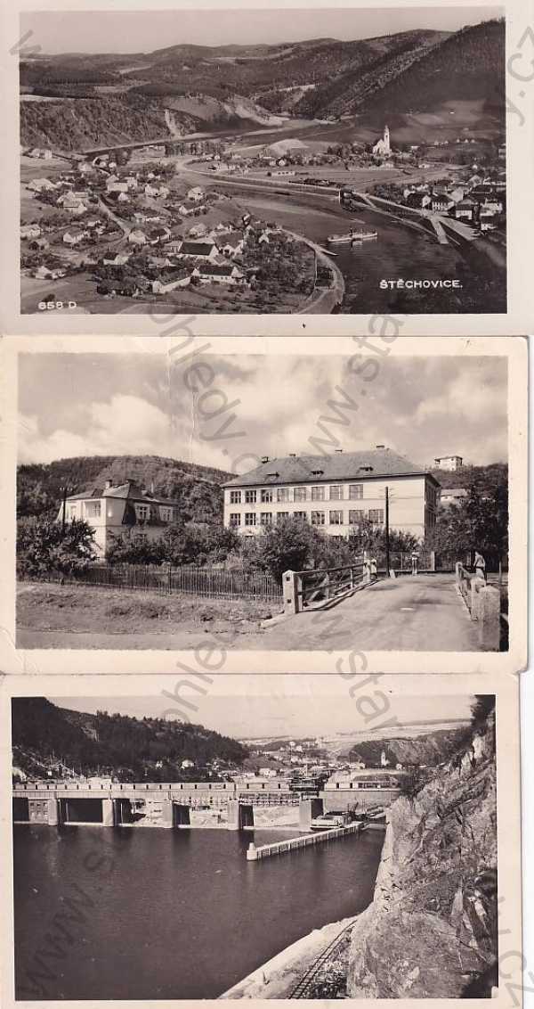  - 3x pohlednice: Štěchovice (Praha - západ), celkový pohled, přehrada