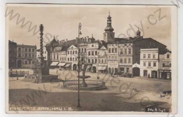  - Broumov (Braunau) - Náchod, náměstí, kůň, povoz