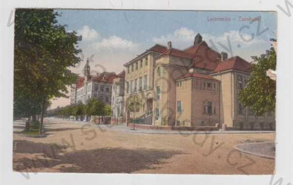  - Litoměřice (Leitmeritz), Turnhalle, pohled ulicí, kolorovaná