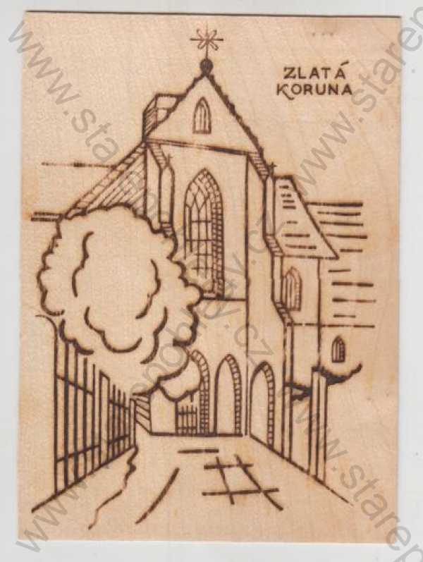  - Zlatá Koruna (Český Krumlov), kostel, Šumava, dýha, dřevěná