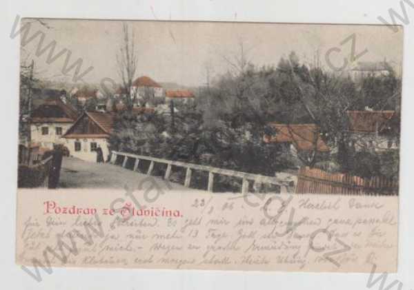  - Slavičín (Zlín), most, částečný záběr města, kolorovaná, DA