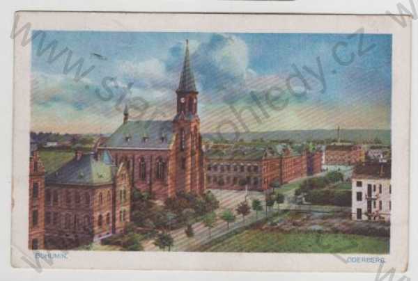  - Bohumín (Oderberg), kostel, částečný záběr města, kolorovaná