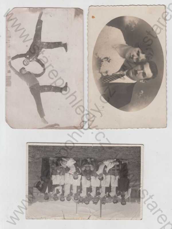  - 5x Skupinový portrét, muž, sníh, zimní, svatba, Slavia, sport, fotbal, dítě, pohlednice, real foto
