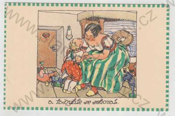  - Marie Fischerová - Kvěchová, dítě, matka, hračka, kolorovaná