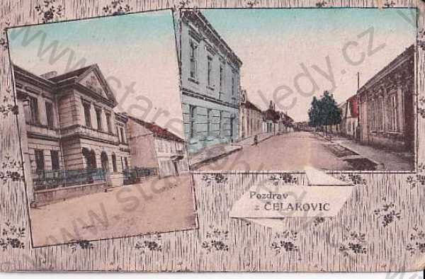  - Čelákovice, Praha východ, koláž, kolorovaná, ulice