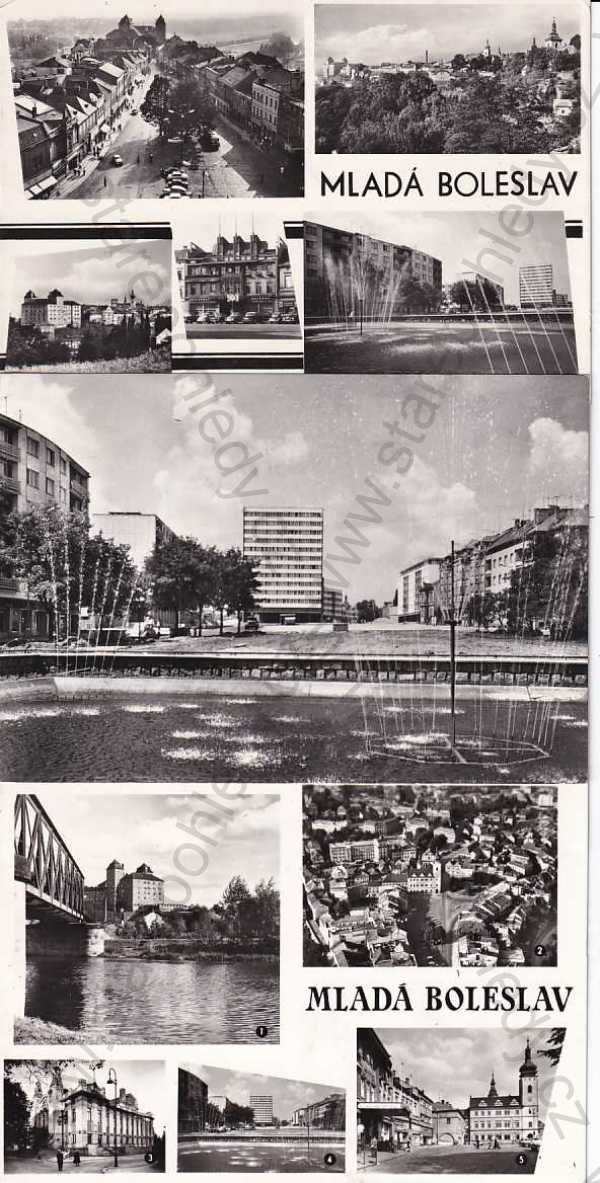  - Mladá Boleslav, 3 ks, více záběrů, náměstí, celkový pohled, hrad, divadlo