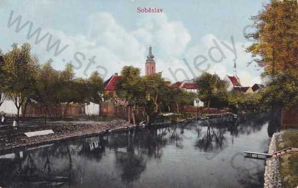  - Soběslav, Tábor, kolorovaná, řeka, kostel