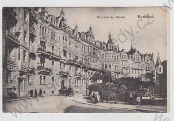  - Karlovy Vary (Karlsbad), pohled ulicí, kůň, povoz