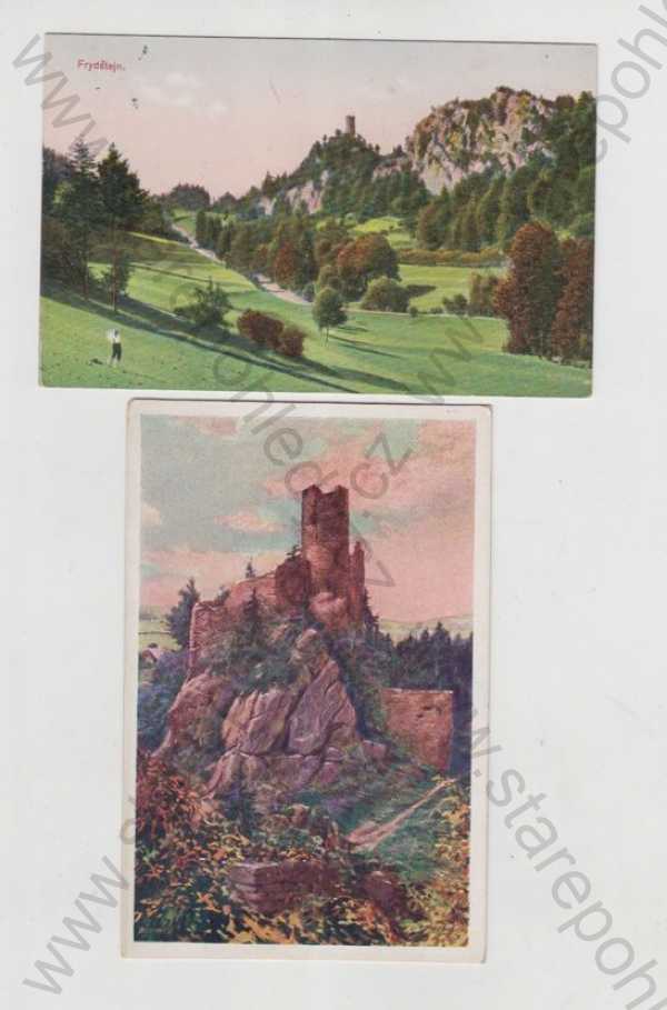  - 2x Fradštejn (Jablonec nad Nisou), hrad, zřícenina, kolorovaná